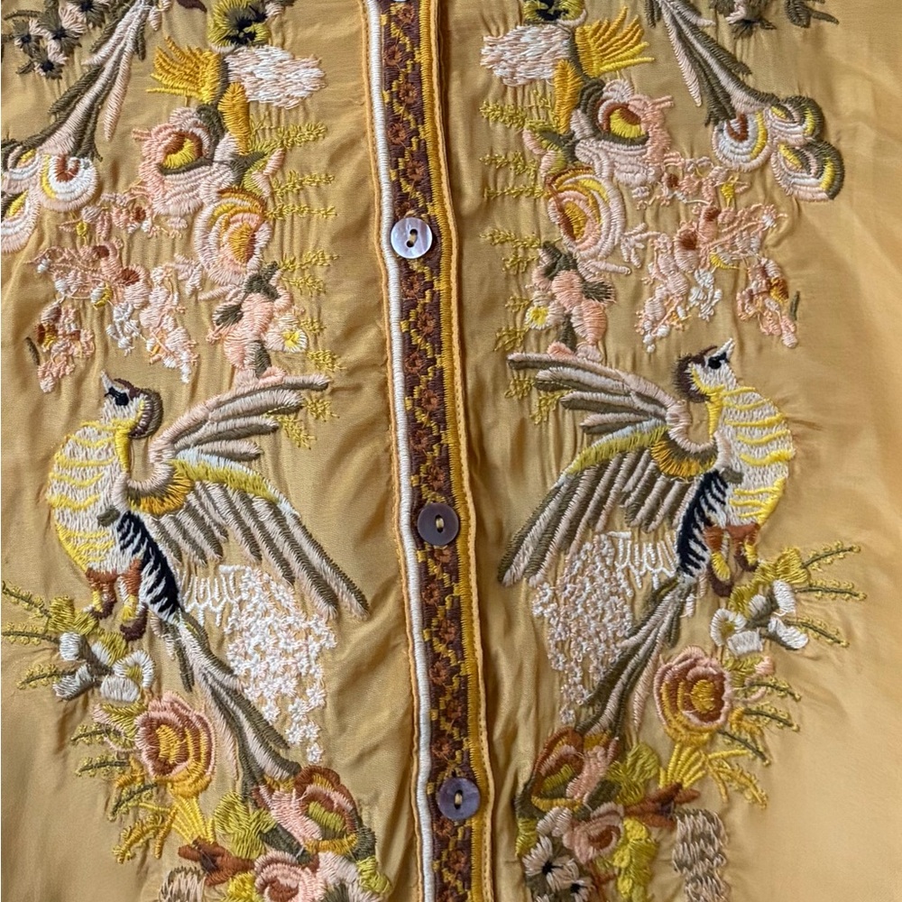 Sundance Golden Hopes Tunic Yellow Embroidered Bird Top Size XL - Picture 6 of 8